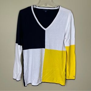 Tommy Hilfiger Color Blocked Long Sleeves V-neck Shirt Size M